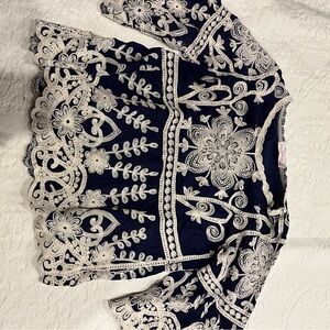 Charming Navy Kids Blouse with White Embroidery